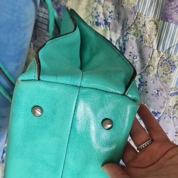 Patricia Nash Leather Cut Out Tooling Collection Cavo Floral Tote ❤️ 💙 Aqua - Picture 7 of 16